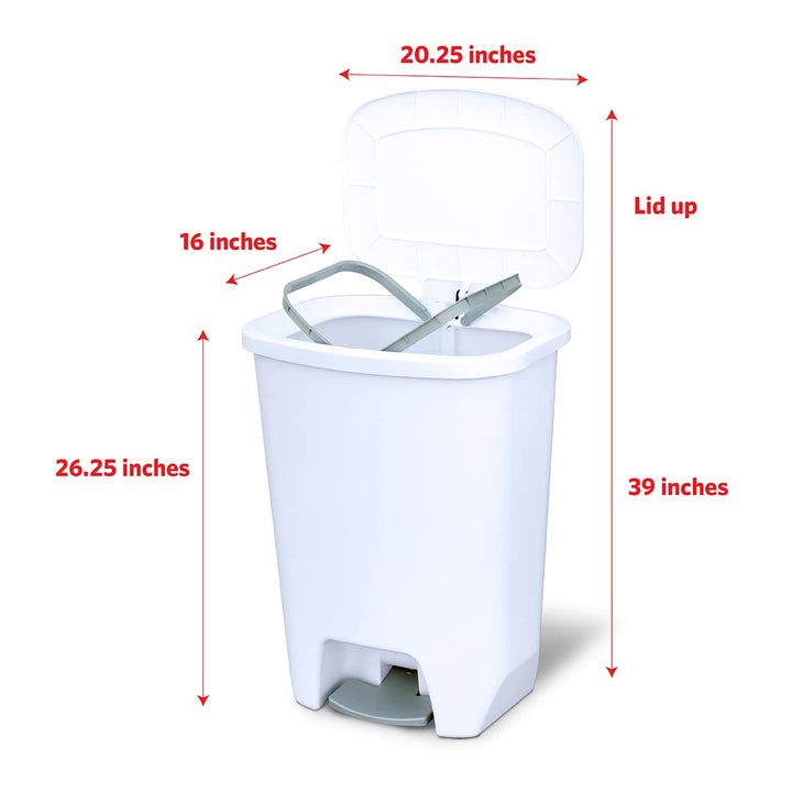 Glad 13 Gallon Trash Can | Plastic Kitchen Waste Bin with Odor Protection of Lid | Hands Free with Step On Foot Pedal and Garbage Bag Rings, 13 Gallon, White