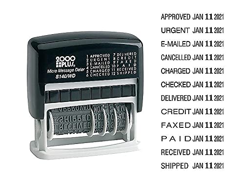 2000 PLUS 12-in-1 Self Inking Date and Message Stamp, for Business and Office, Black Ink (011090)