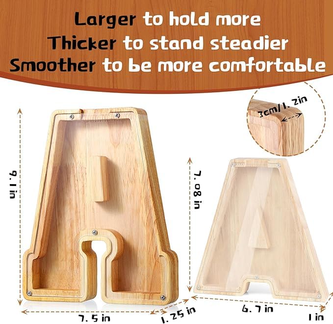 Wooden Personalized Piggy Bank, A-Z Alphabet Letter Piggy Bank for Kids Boys Girls, Piggy Bank Toy, Coin Bank Money Box, DIY Name Birthday Room Decoration（F） F