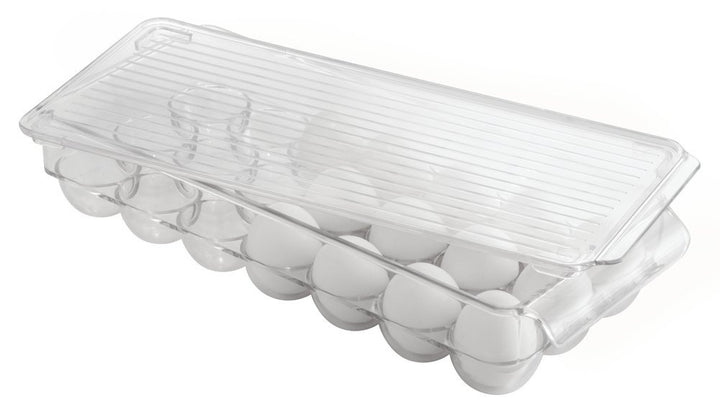 iDesign Plastic Egg Holder for Refrigerator with Handle and Lid, Fridge Storage Organizer for Kitchen, Set of 1, Clear