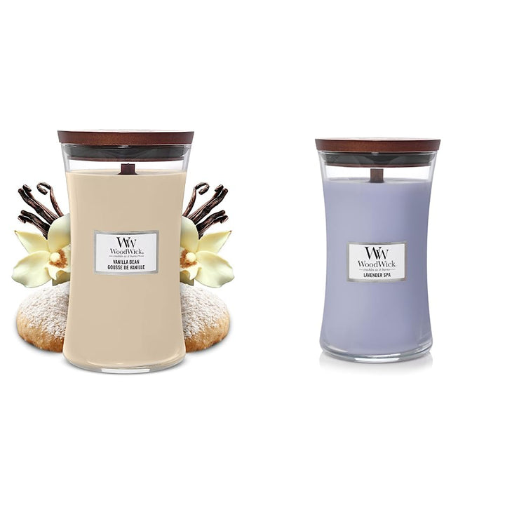 Woodwick Vanilla Bean Large Hourglass Candle & Lavender Spa Large Hourglass Candle