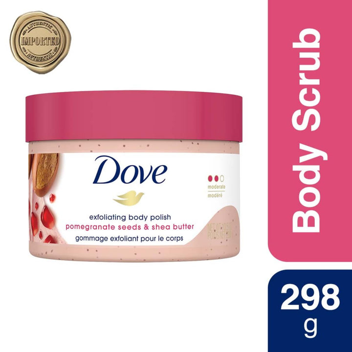 Dove Scrub Pomegranate & Shea Butter For Silky, Soft Skin Body Scrub Exfoliates and Provides Lasting Nourishment 10.5 oz