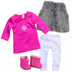 Sophia’S Snowflake Dress, Faux Fur Vest, Leggings, & Booties Outfit for 18” Dolls, Hot Pink/Silver/White