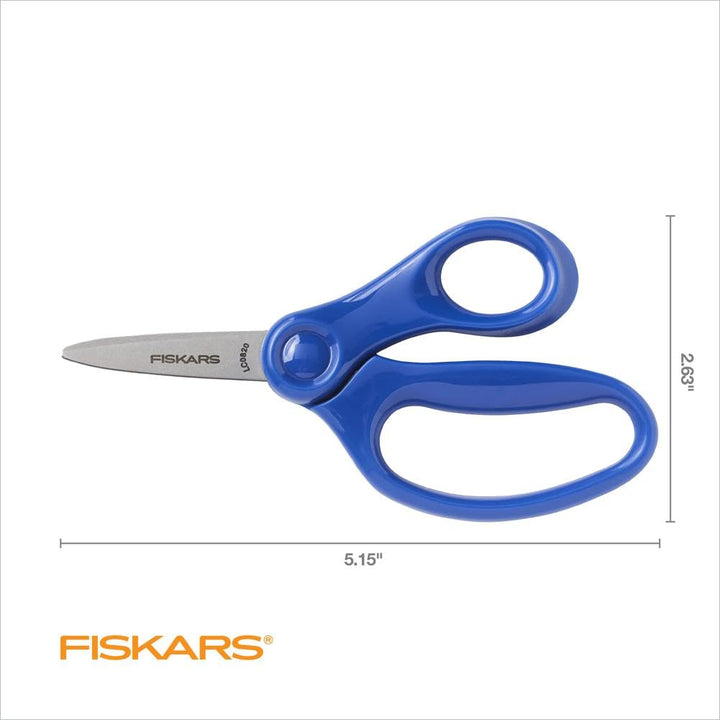 Fiskars 5" Pointed-Tip Scissors for Kids 4-7 - Scissors for School or Crafting - Back to School Supplies - Blue Right-Handed