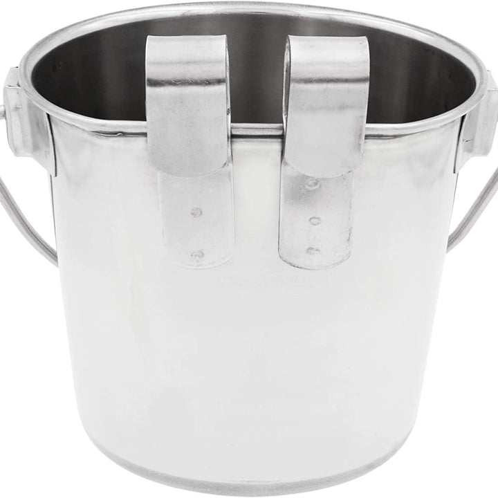 Fuzzy Puppy Flat Sided Pail with Dual Hooks, Snugly Fit On Dog, Cat and Critter Crates & Cages, Heavy Duty Stainless Steel | 2 Quart (PN: FSP-2) 2-Quart