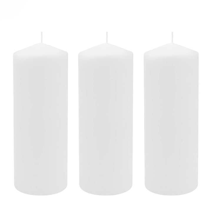 Stonebriar 3 Pack Tall 3 x 6 Inch 65 Hour Long Burning Unscented White Wax Pillar Candles 3x6 3.0