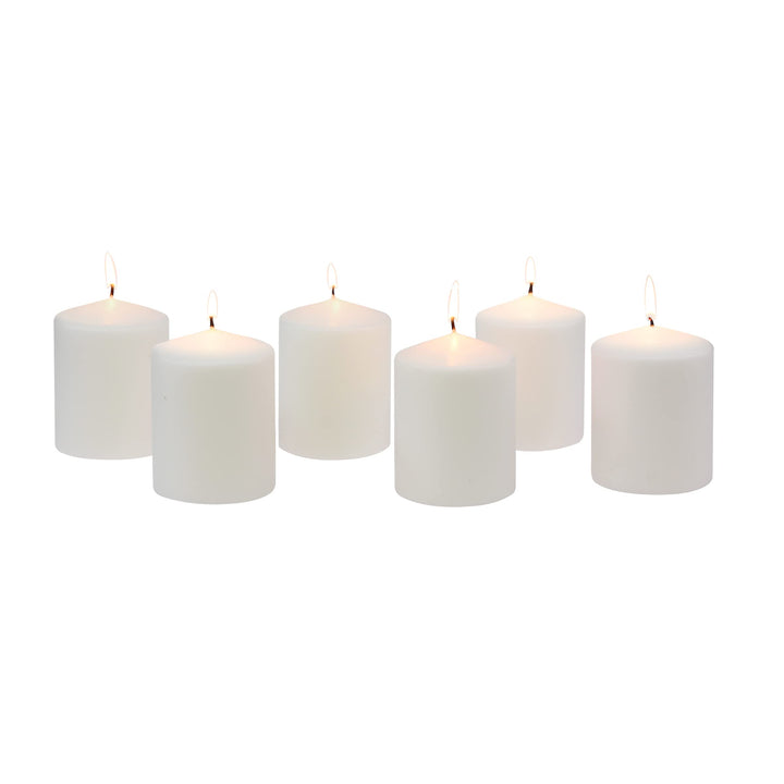 Stonebriar 3 Pack Tall 3 x 6 Inch 65 Hour Long Burning Unscented White Wax Pillar Candles 3x6 3.0