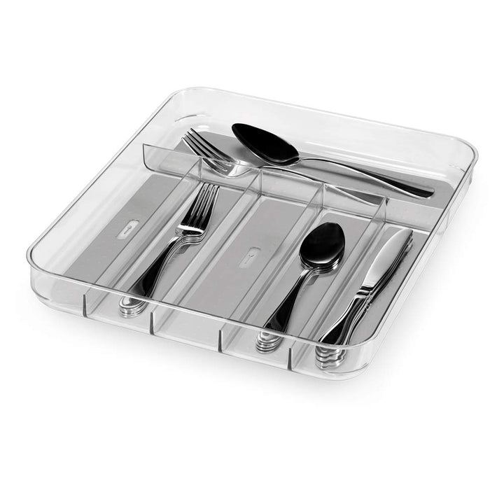 madesmart Silverware Tray - Large | Light Grey | Clear Soft Grip Collection | 6-compartment | Soft-grip Lining | Non-slip Feet | BPA-free