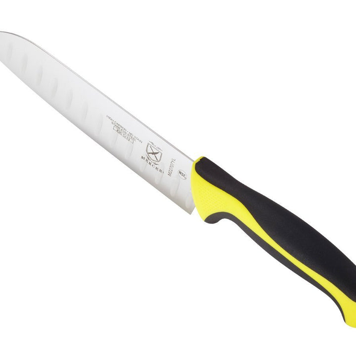 Mercer Culinary Yellow Millennia Colors Handle, 7" Santoku Knife (Granton Edge) Granton Edge Santoku Knife 7" Santoku Knife (Granton Edge)