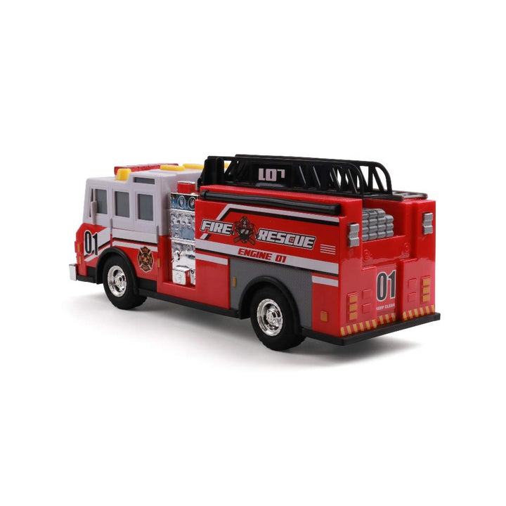 Mighty Fleet Rescue Force 12" Fire Truck Ladder Toy with Realistic Lights & Sounds, Free Wheeling Play & Working Ladder! Ages 3+