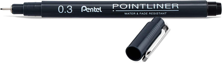 Pentel Arts Pointliner Drawing Pen, 0.3mm, Black Ink, Box of 12 Pens (S20P-3A)