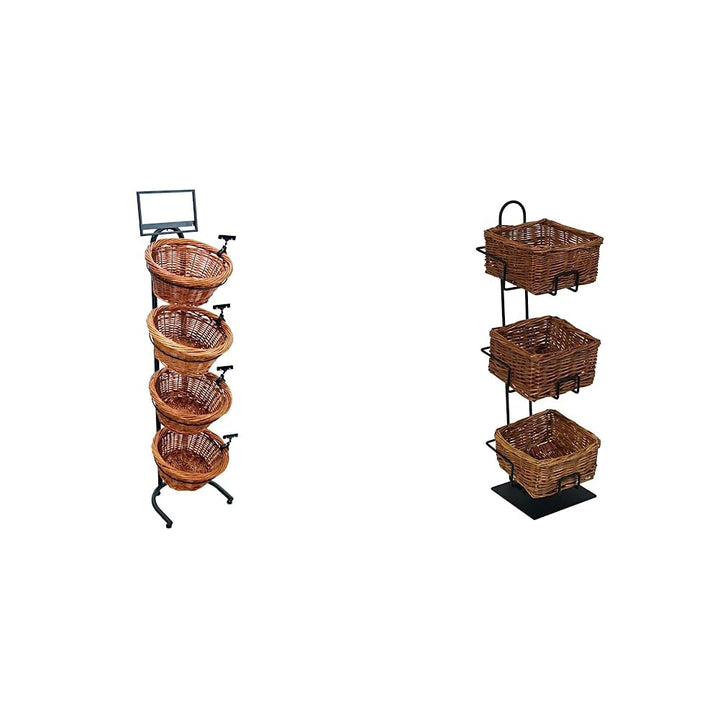 K1430-4B-MB 4 Round Willow Basket Display with Sign Frame and Mobile Merchandisers CR0620-3B-MB 3 Square Willow Basket Counter Display Rack Basket Display + Rack, CR0620-3B-MB