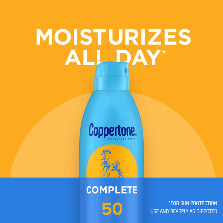 Coppertone COMPLETE SPF 50 Sunscreen Spray, Lightweight, Moisturizing Sunscreen Pack, Water Resistant Spray Sunscreen SPF 50, 5.5 Oz Spray, Pack of 3 5.5 Ounce (Pack of 3)