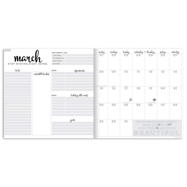 2020 Living Leaves Best Life Large Monthly Goal and Reflection Oversized Desk Planner