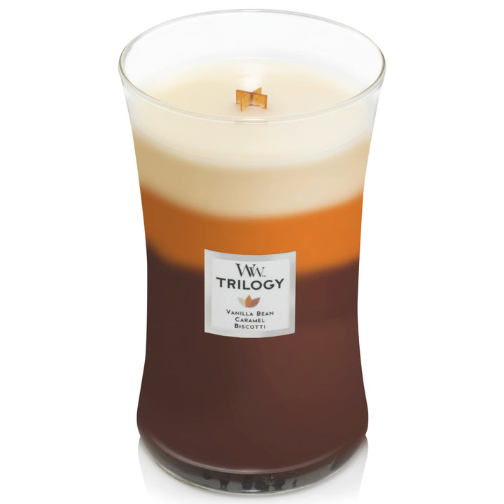 WoodWick Large Hourglass Candle, Cafe Sweets - Premium Soy Blend Wax, Pluswick Innovation Wood Wick, Made in USA Café Sweets Trilogy