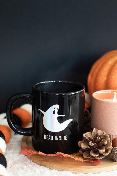 Pearhead Dead Inside Iridescent Ghost Coffee Mug, Halloween Ceramic Coffee Cup, Fall Home Decor, 13 oz Dead Inside Mug