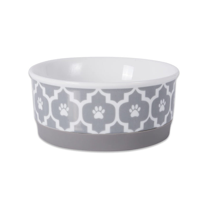 Bone Dry Lattice Pet Bowl, Removable Silicone Ring Creates Non-Slip Bottom for Secure Feeding & Less Mess, Microwave & Dishwasher Safe, Small Set, 4.25x2", Gray, 2 Count