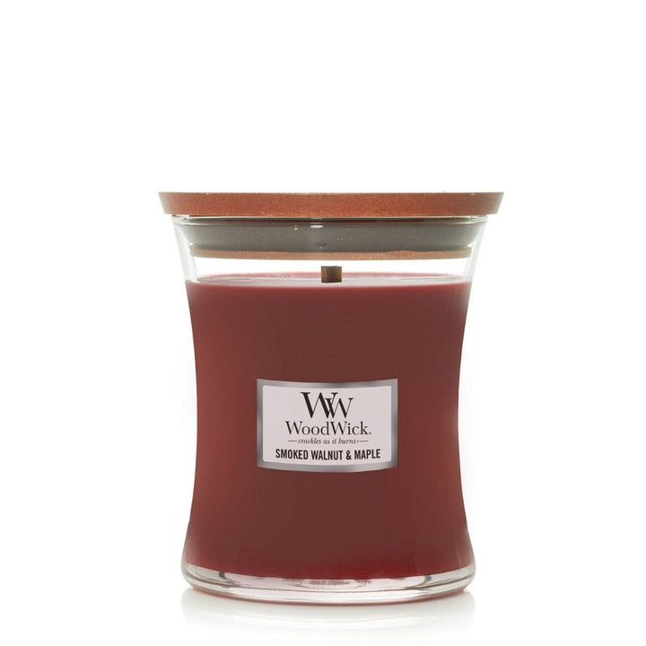 WoodWick Medium Hourglass Candle, Smoked Walnut/Mpl - Premium Soy Blend Wax, Pluswick Innovation Wood Wick, Made in USA