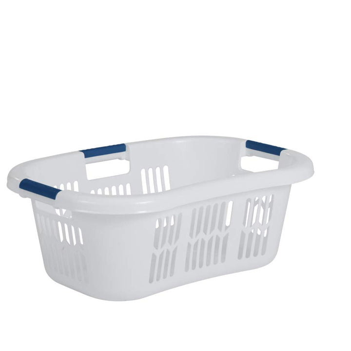 Rubbermaid Large Hip-Hugger Laundry Basket/Hamper, 1.5-Bushel, White, Stackable Storage Bin/Organizer for Bathroom/Bedroom/Dorm/Home 1.5 Bushel Large Hip Hug Basket