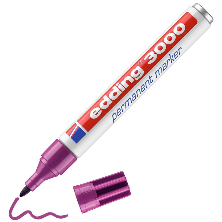 edding 3000 permanent marker - magenta - 1 pen - round nib 1.5-3 mm - quick-drying permanent markers - waterproof, smudge-proof - for cardboard, plastic, wood, metal, fabric - marker pens