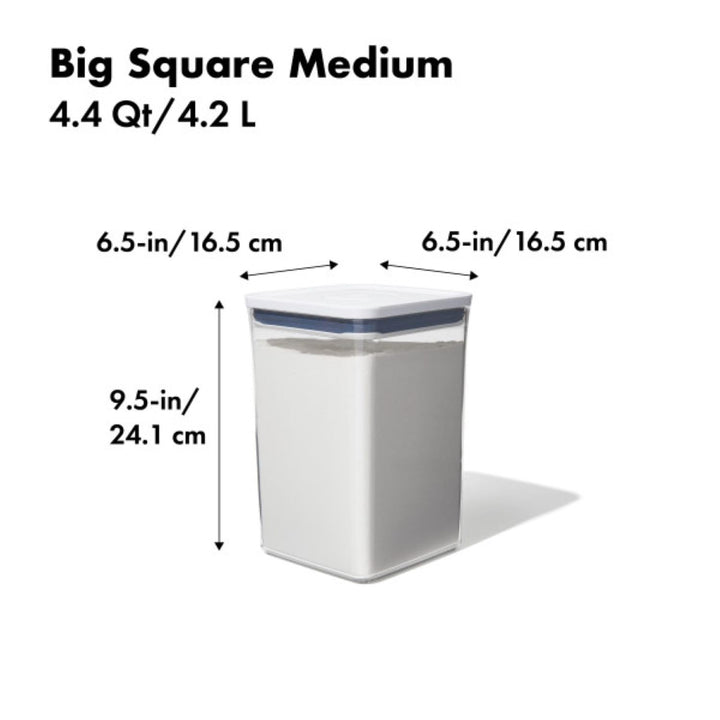 OXO Good Grips POP Container - Airtight Food Storage - Big Square Medium 4.4 Qt Ideal for 5lbs of flour or sugar 4.4 Qt - Square - Flour