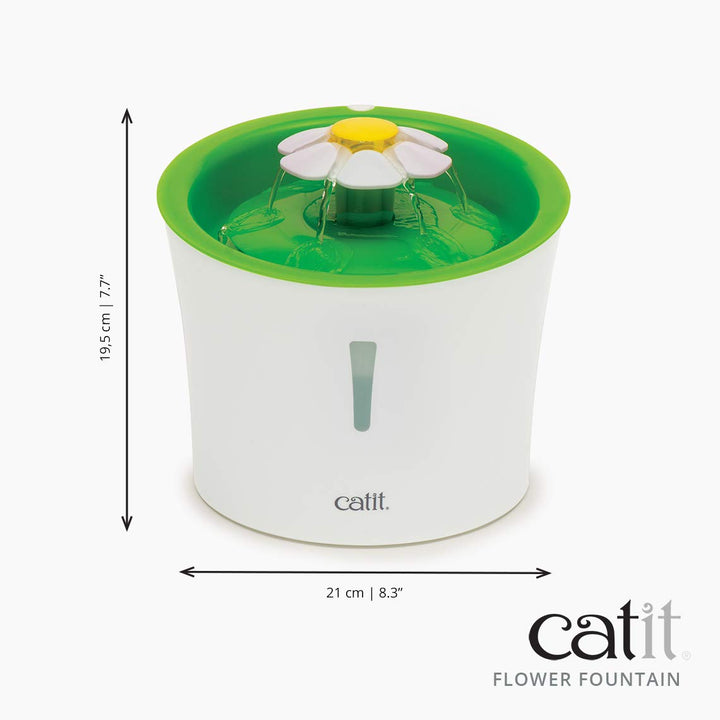 Catit Flower Fountain with Triple Action Filter, Cat Drinking Water Fountain, 3 L, Green