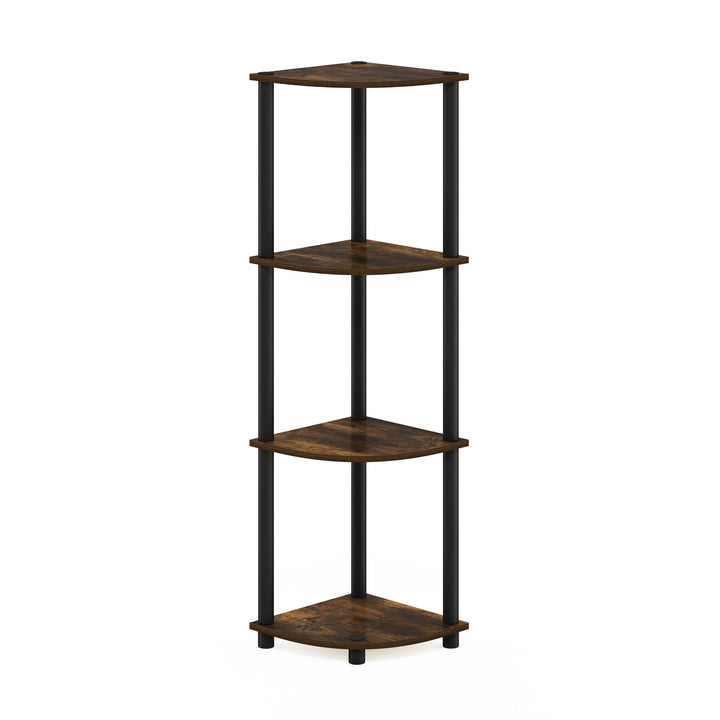 Furinno Turn-N-Tube 4-Tier Corner Display Rack Multipurpose Shelving Unit, Dark Brown Grain/Black 4-Tier Round Tube