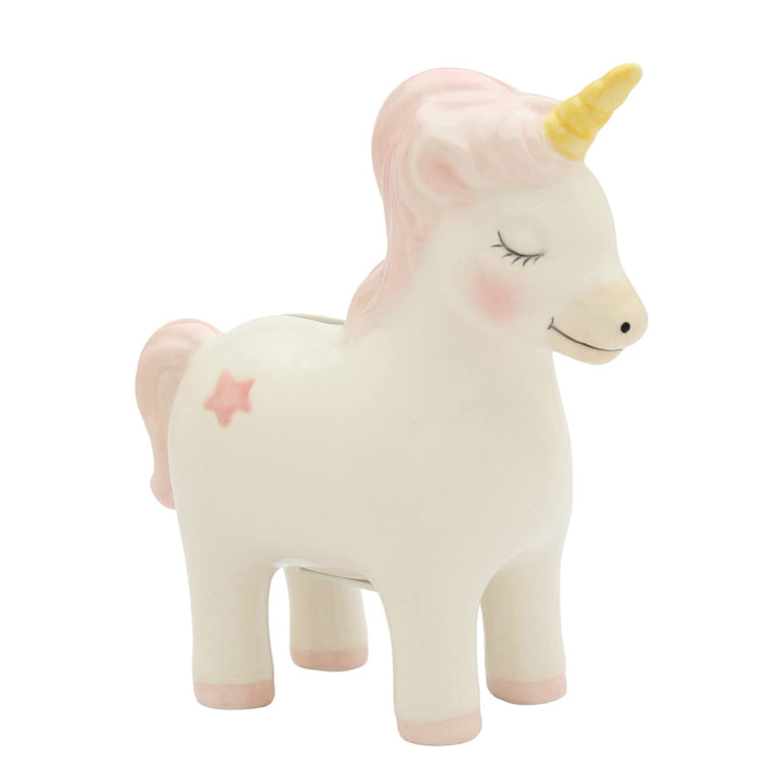 10220 Fine Ceramic Pink Fairy Unicorn Piggy Money Bank, 5-1/4" H