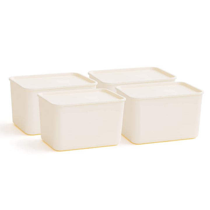 IRIS USA Plastic Modular Basket Bin & Lid, Combo (S/M/L), Stackable Lidded Storage Organizer Bins for-Kitchen-Bathroom and Bedroom, Off White Snap-on Lid