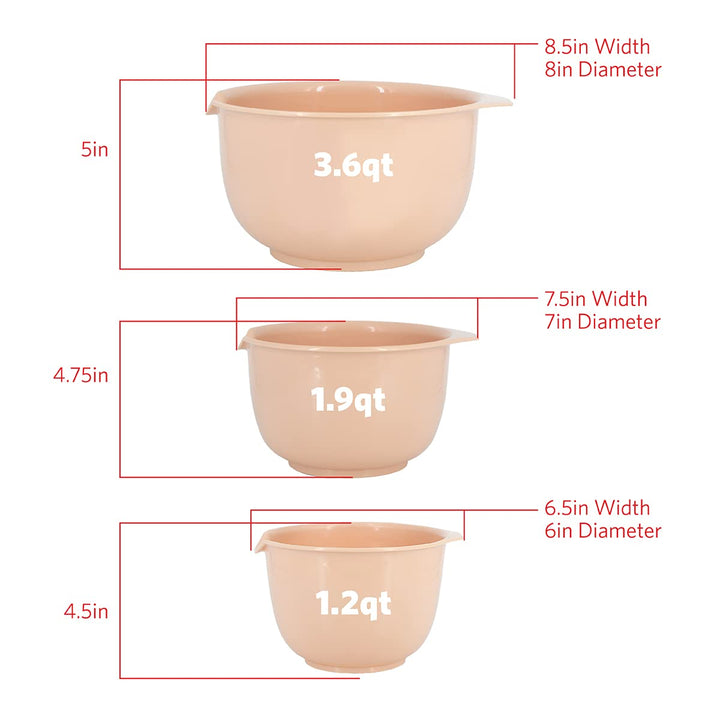 GLAD Mixing Bowls with Pour Spout, Set of 3 | Nesting Design Saves Space | Non-Slip, BPA Free, Dishwasher Safe Plastic | Kitchen Cooking and Baking Supplies, Blush