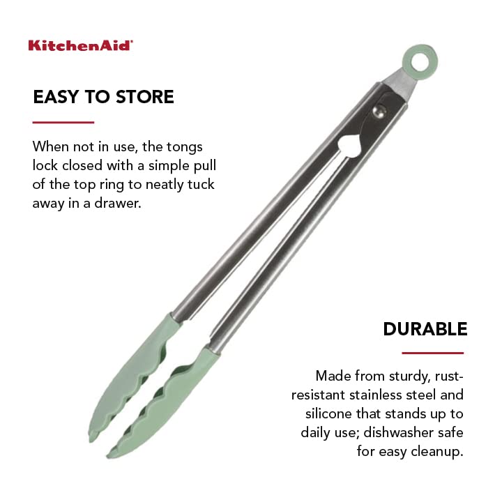 KitchenAid Gourmet Silicone-Tipped Stainless Steel Tongs, 12 Inch, Pistachio