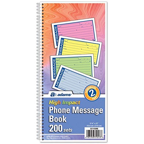 Adams High Impact Phone Message Book, 2-Part Carbonless, 5-1/4" x 11", 200 Sets per Book (SC1153RB)