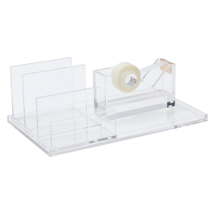 russell+hazel Acrylic Tape Dispenser, Clear with Gold-Toned Hardware, 1-13/16” x 6” x 3-3/8” (31734) Weighted Tape Dispenser