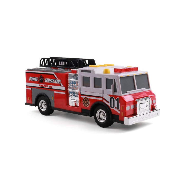 Mighty Fleet Rescue Force 12" Fire Truck Ladder Toy with Realistic Lights & Sounds, Free Wheeling Play & Working Ladder! Ages 3+