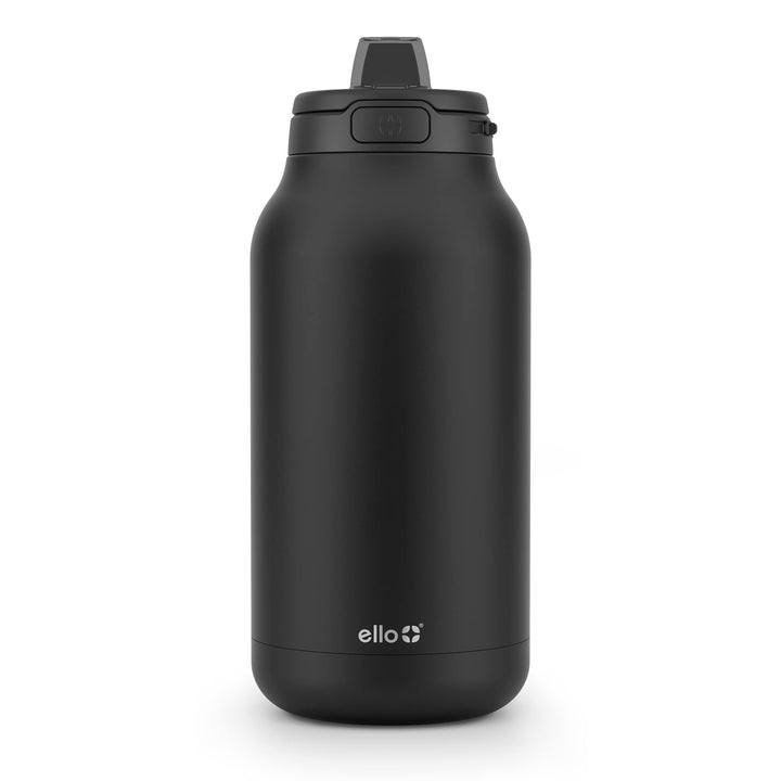 Ello Hydra 64oz Half Gallon Vacuum Insulated Stainless Steel Jug with Locking, Leak-Proof Lid and Soft Silicone Straw, Metal Reusable Water Bottle, Keeps Cold All Day Black Thermos