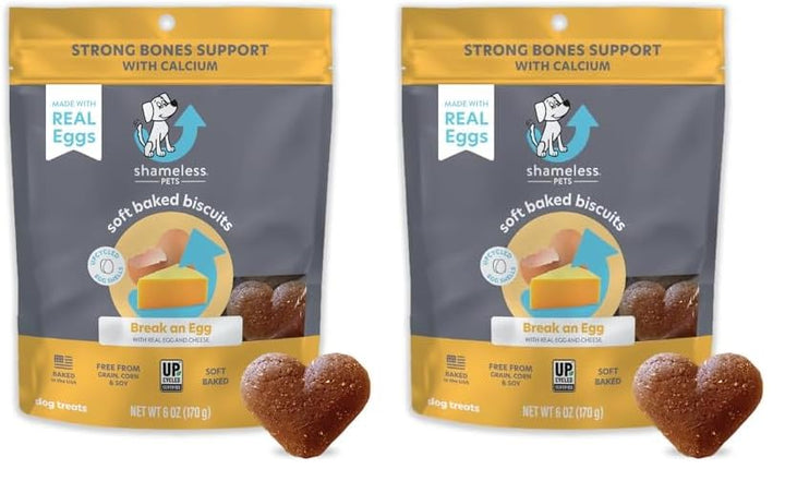 Shameless Pets Soft-Baked Dog Treats, Break an Egg - Natural & Healthy Dog Chews for Strong Bones Support with Calcium - Dog Biscuits Baked & Made in USA, Free from Grain, Corn & Soy - 1-Pack 6 Ounce (Pack of 1)