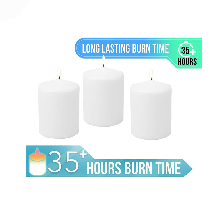 Stonebriar 3 Pack Tall 3 x 6 Inch 65 Hour Long Burning Unscented White Wax Pillar Candles 3x6 3.0