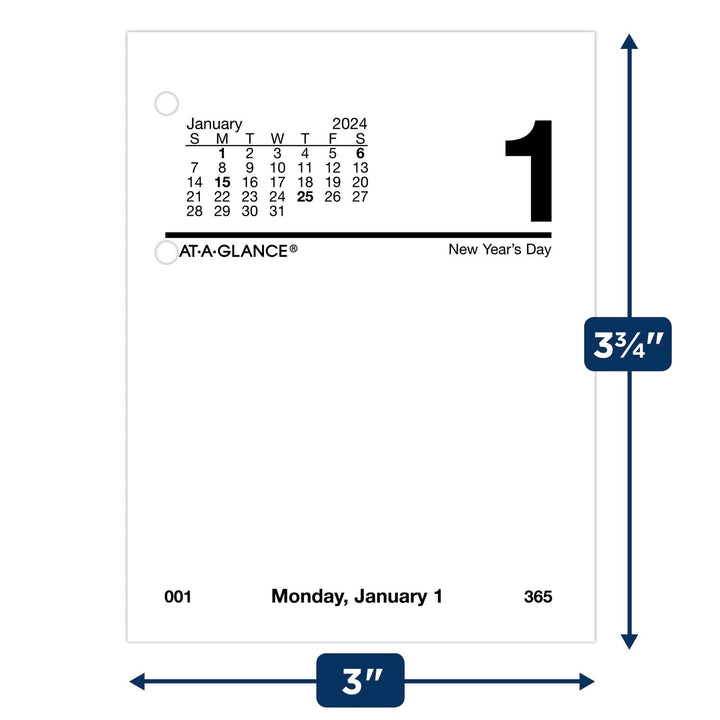 AT-A-GLANCE 2024 Daily Desk Calendar Refill, 3" x 3-3/4", Mini, Loose-Leaf (E9195024) 2024 Old Edition Refill A