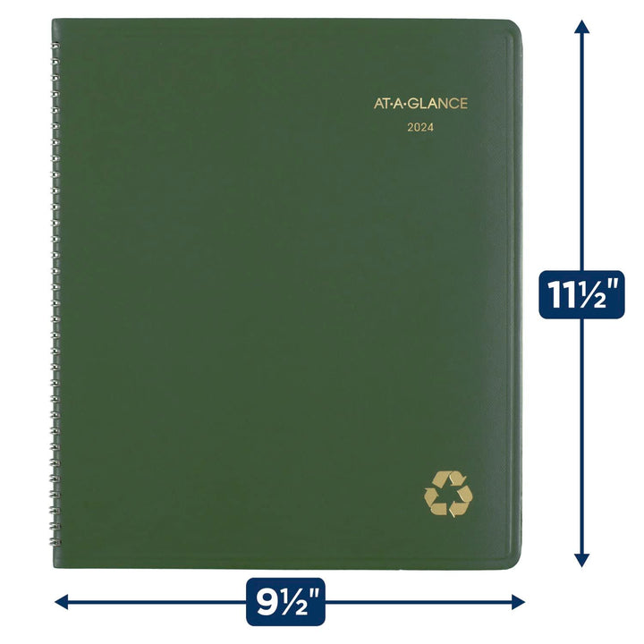 AT-A-GLANCE 2024 Monthly Planner, 9" x 11", Large, Spiral Bound, Recycled, Monthly Tabs, Green (70260G6024) 2024 New Edition