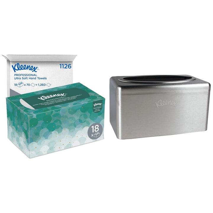 2-Pack Kimberly-Clark's Kleenex Stainless Steel Box Towel Cover With 18-Pack Kleenex 1-Ply Ultra Soft Hand Towel Refill Bundle Towel Cover with Kleenex Ultra Soft Towel