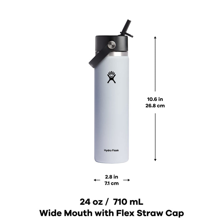 Hydro Flask Stainless Steel Wide Mouth Water Bottle with Flex Straw Lid and Double-Wall Vacuum Insulation Agave 24 Oz