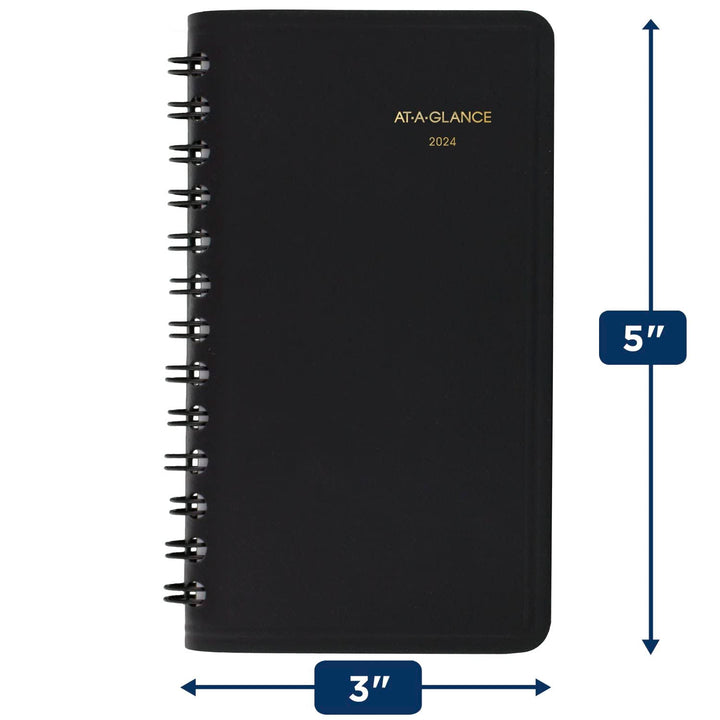 AT-A-GLANCE 2024 Weekly Planner, 2-1/2" x 4-1/2", Pocket Size, Black (700350524) 2024 Old Edition