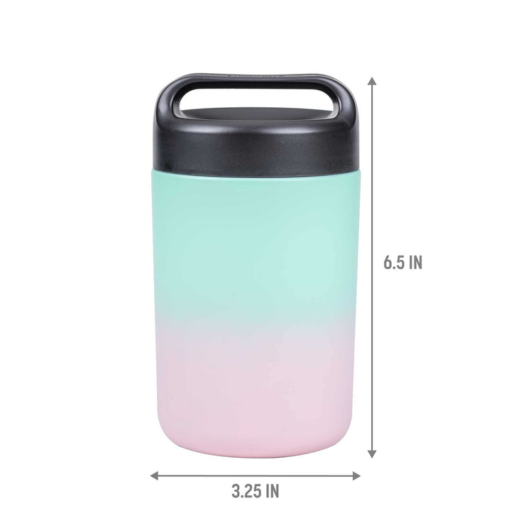 Goodful Vacuum Sealed Insulated Food Jar with Handle Lid, Stainless Steel Thermos, Lunch Container, 16 Oz, Ombre Pink to Blue