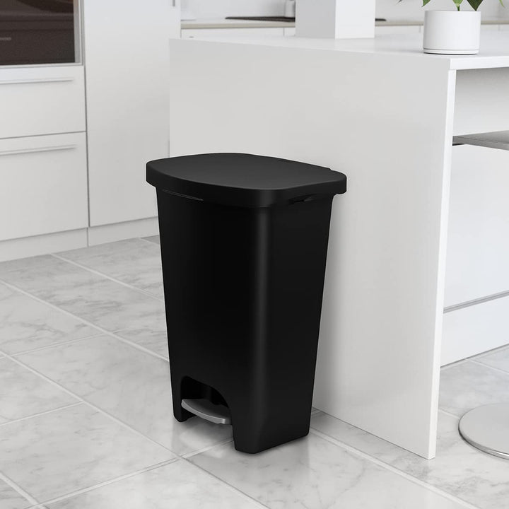 Glad 13 Gallon Trash Can | Plastic Kitchen Waste Bin with Odor Protection of Lid | Hands Free with Step On Foot Pedal and Garbage Bag Rings, 13 Gallon, White