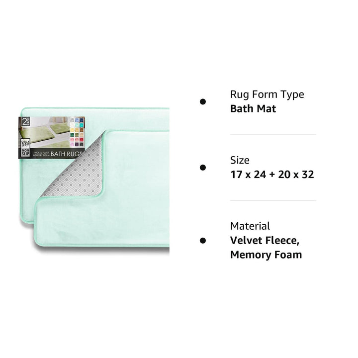 Clara Clark 2 Piece Bathroom Rugs Bath Mat Set, Velvet Memory Foam Bath Mats for Bathroom - Non-Slip, PVC Backing Bath Rugs, Washable Bathroom Rug Mats - Dries Quickly, Bathroom Rug Set - Aqua Solid 2 Piece Set Light Blue