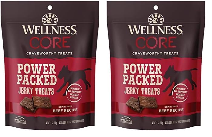 Wellness CORE Power Packed Dog Treats, Grain-Free Tender Jerky Treats, Made in USA (Chicken & Lamb Recipe, 4-Ounce Bag) Chicken & Lamb 4 Ounce (Pack of 1)