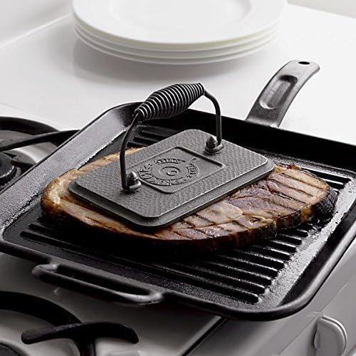 Lodge LPP3 Cast Iron Square Ribbed Panini Press, 8.25-inch