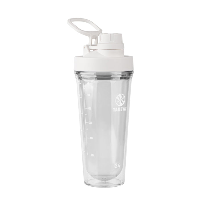 Takeya 24 oz Tritan Plastic Shaker Bottle - Premium BPA Free Protein Shakes Mixer, Leakproof Spout Lid, Shatterproof, Cloud White