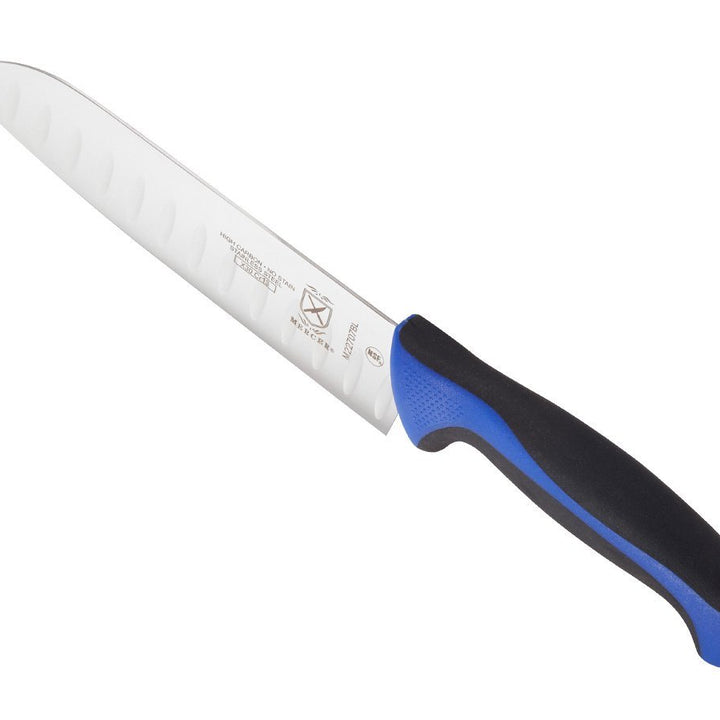 Mercer Culinary Millennia Colors 7-Inch Granton Edge Santoku Knife, Blue