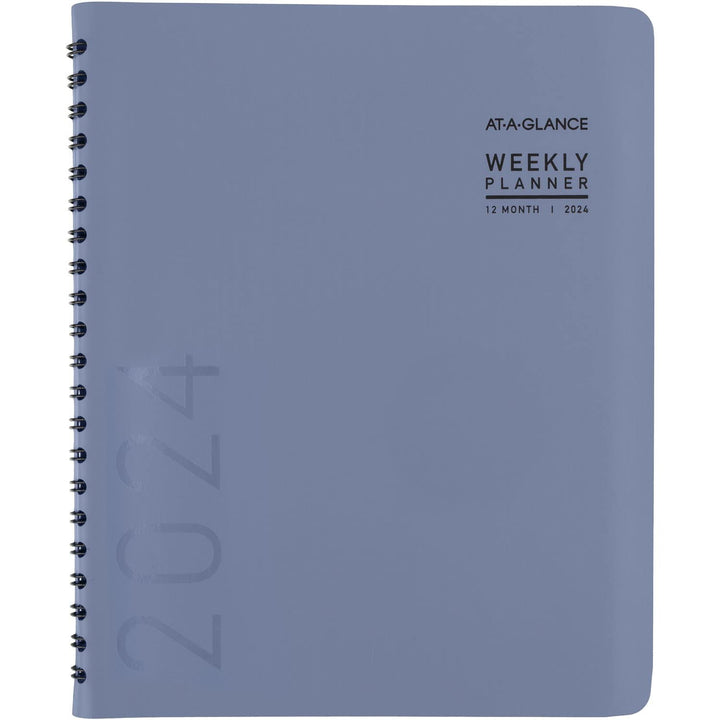 AT-A-GLANCE 2024 Weekly & Monthly Planner, 8-1/4" x 11", Large, Monthly Tabs, Faux Leather, Contemporary Lite, Slate Blue (70940X2024)